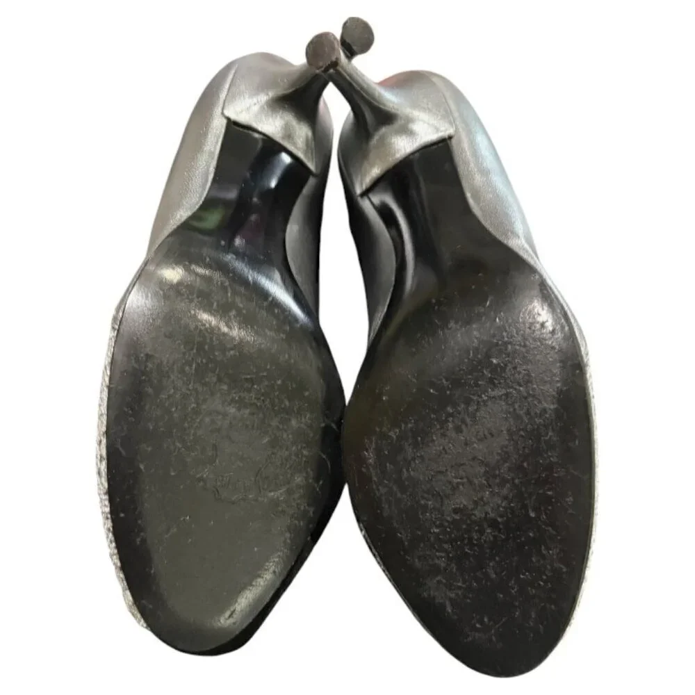Stuart Weitzman Vintage Silver Chantilly Lace Gem Formal Peep Toe Heels Size 9.5